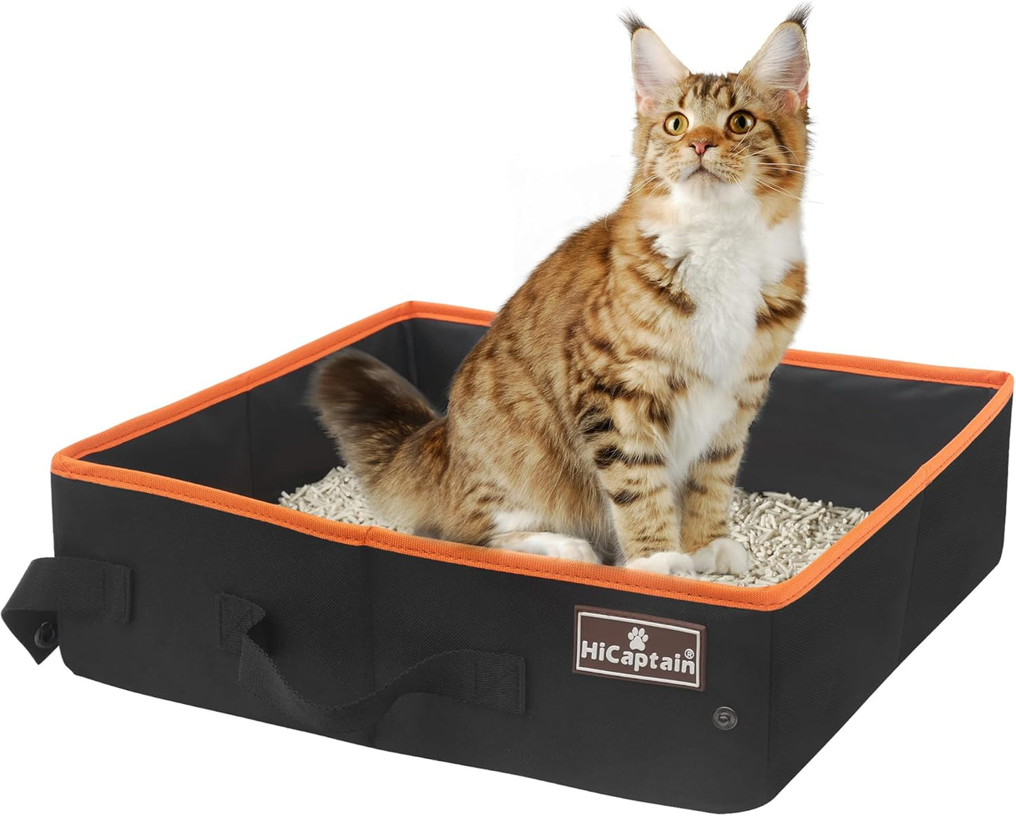 Hicaptain Portable Litter Box for Cats, Cat Travel Litter Box with Lid and Handle Standard Portable Collapsible Litter Carrier for Cat (M,Black/Gray)