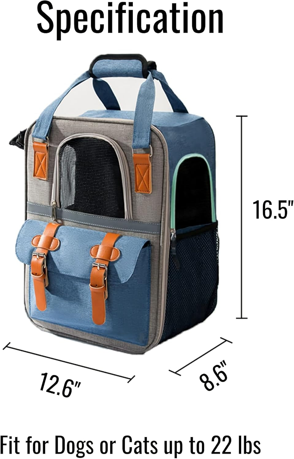 Pet Carrier Backpack, Cat Small Dog Backpack Carrier for Traveling Hiking Outdoor with Ventilated Mesh Straps Premium Oxford Cloth Leather Buckle(Blue) HP001