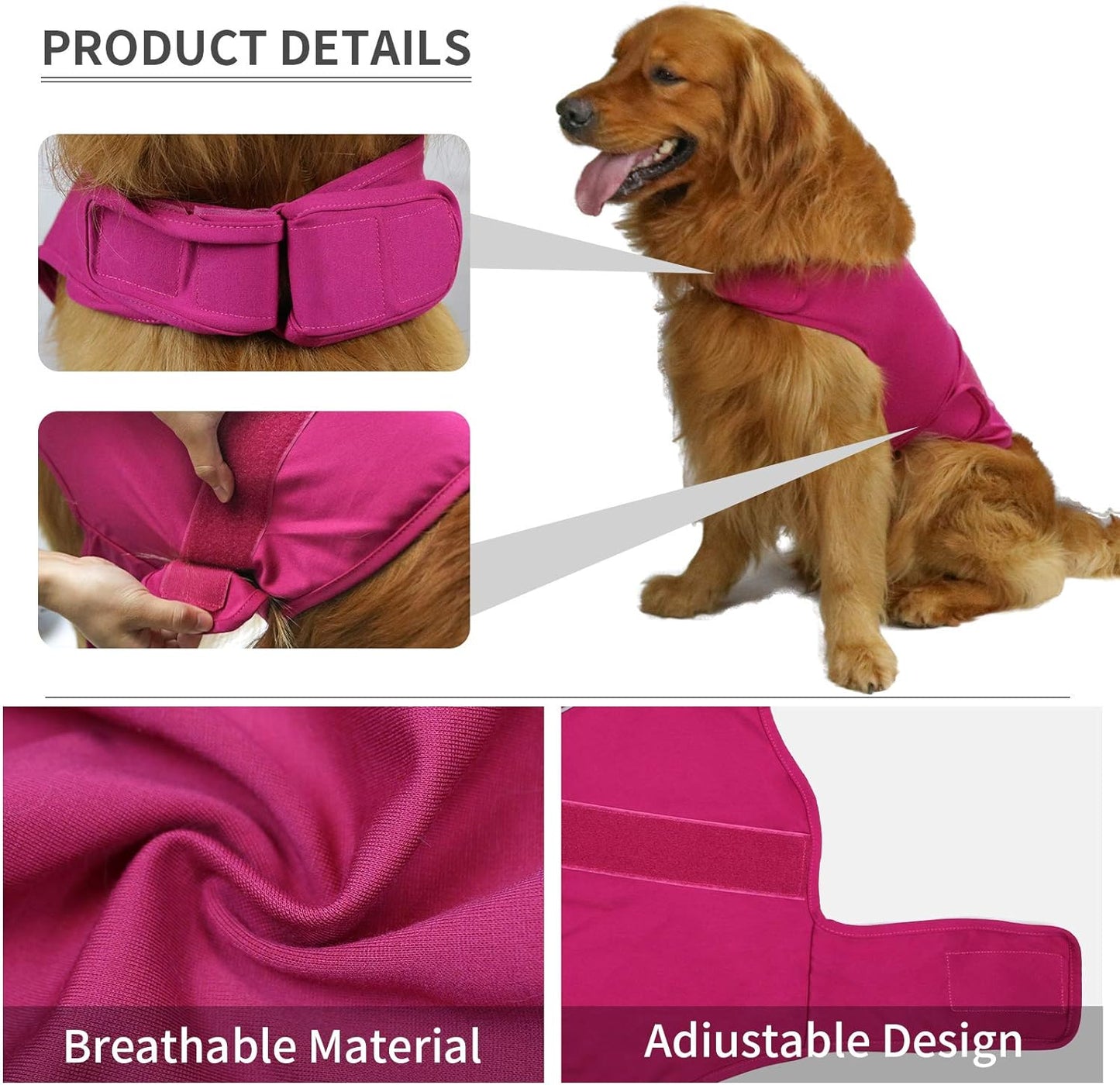 Comfort Dog Anxiety Relief Coat, Dog Anxiety Calming Vest Wrap for Thunderstorm,Travel,4Th of July Fireworks,Vet Visits,Separation (M,Rose)