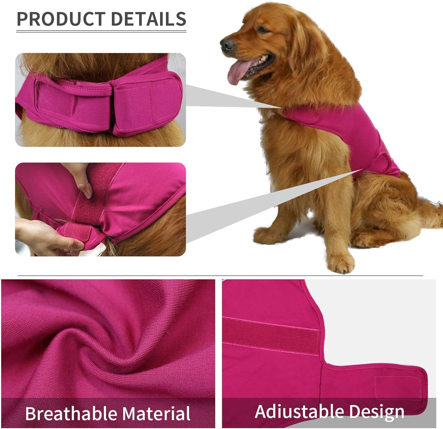 Comfort Dog Anxiety Relief Coat, Dog Anxiety Calming Vest Wrap for Thunderstorm,Travel,4Th of July Fireworks,Vet Visits,Separation (M,Rose)