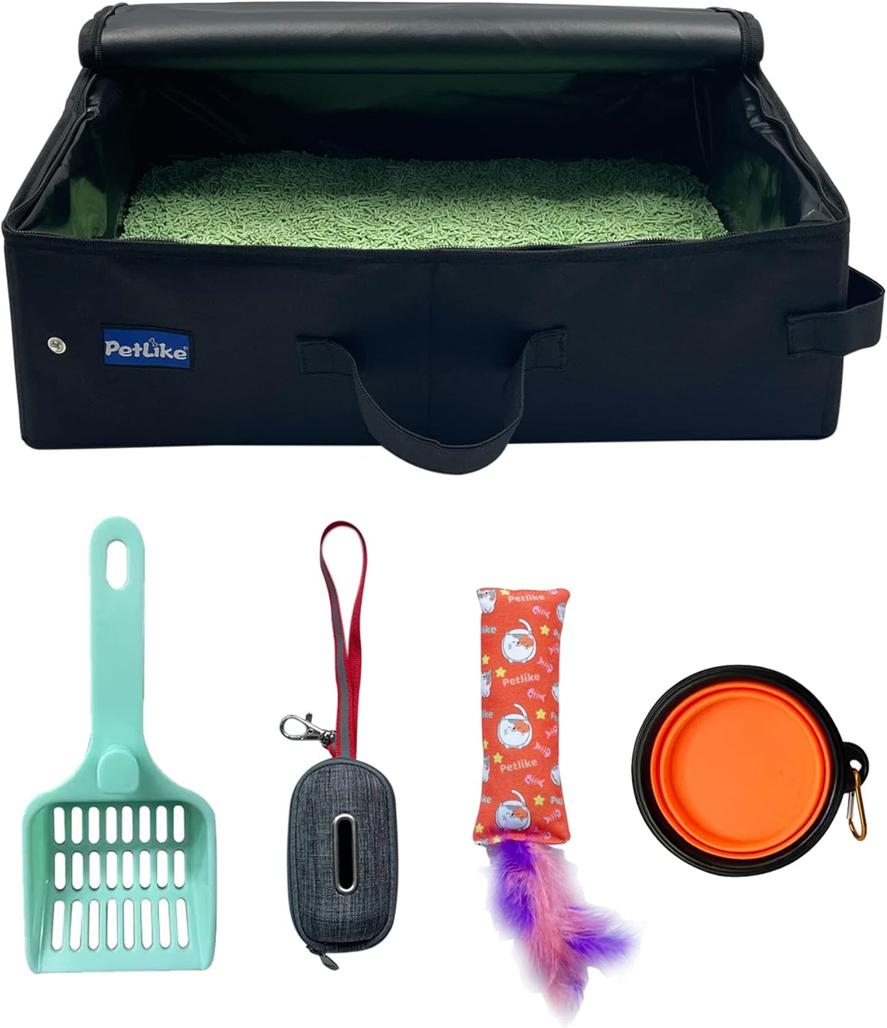 Petlike Travel Cat Litter Box, Leak-Proof Portable Litter Box, Collapsible Toilet Tray Carrier for Small Medium Cats (Medium, Black)