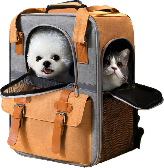 Pet Carrier Backpack, Cat Small Dog Backpack Carrier for Traveling Hiking Outdoor with Ventilated Mesh Straps Premium Oxford Cloth Leather Buckle(Orange) (HP001)