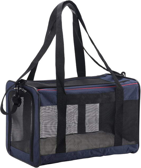 Foldable Cat & Dog Carrier - Durable Dog Travel Bag Airline Approved Pet Carrier 4-Sided Mesh Design Portable Dog Crate for Pets up to 17 Pounds with Soft Wool Felt