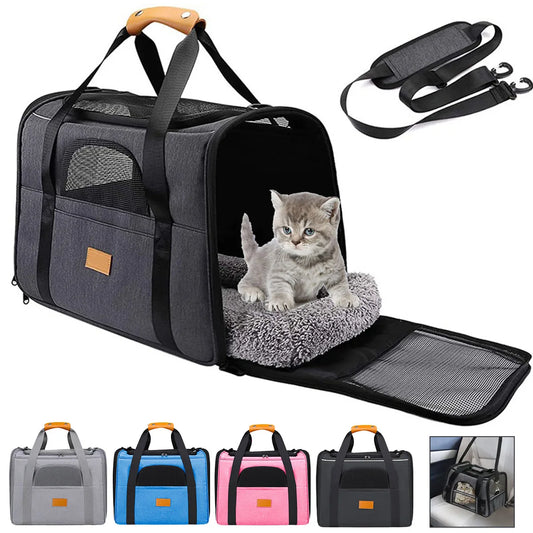 Cat Bags  Mesh Breathable Carrier Bags Foldable Cats Handbag Travel Pet Bag Transport Bag Shoulder Carrying Cat Car Travel Bag