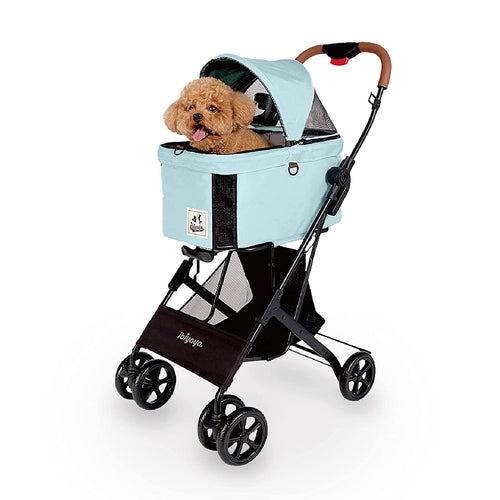 '- Travois Dog Stroller for Small Dogs and Cats - 3-In-1 Pet Stroller, Pet Carrier, and Carseat - Includes Storage Compartement and Basket, Brakes, and Double Sided Mesh Window - Light Green