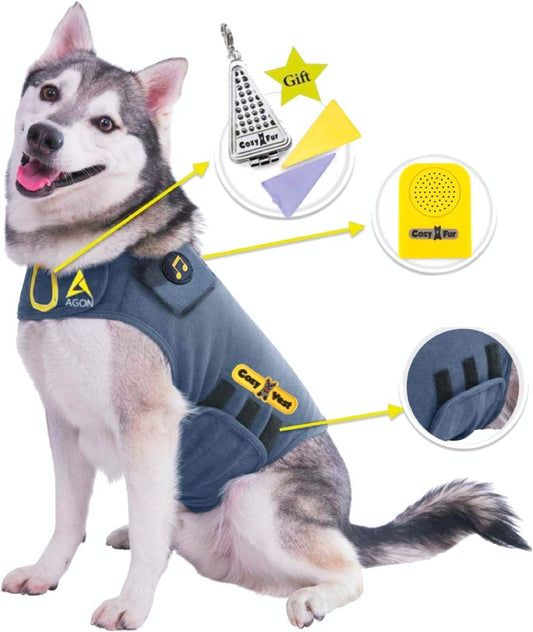 ® Dog Anxiety Vest 3-In-1 Music & Aromatherapy Shirt, Relaxing Sound & Essential Oils Jacket, Fireworks Thunder Separation & Thunderstorm Canine Stress Relief Coat (Gray, XXS [Up to 7 Lbs])