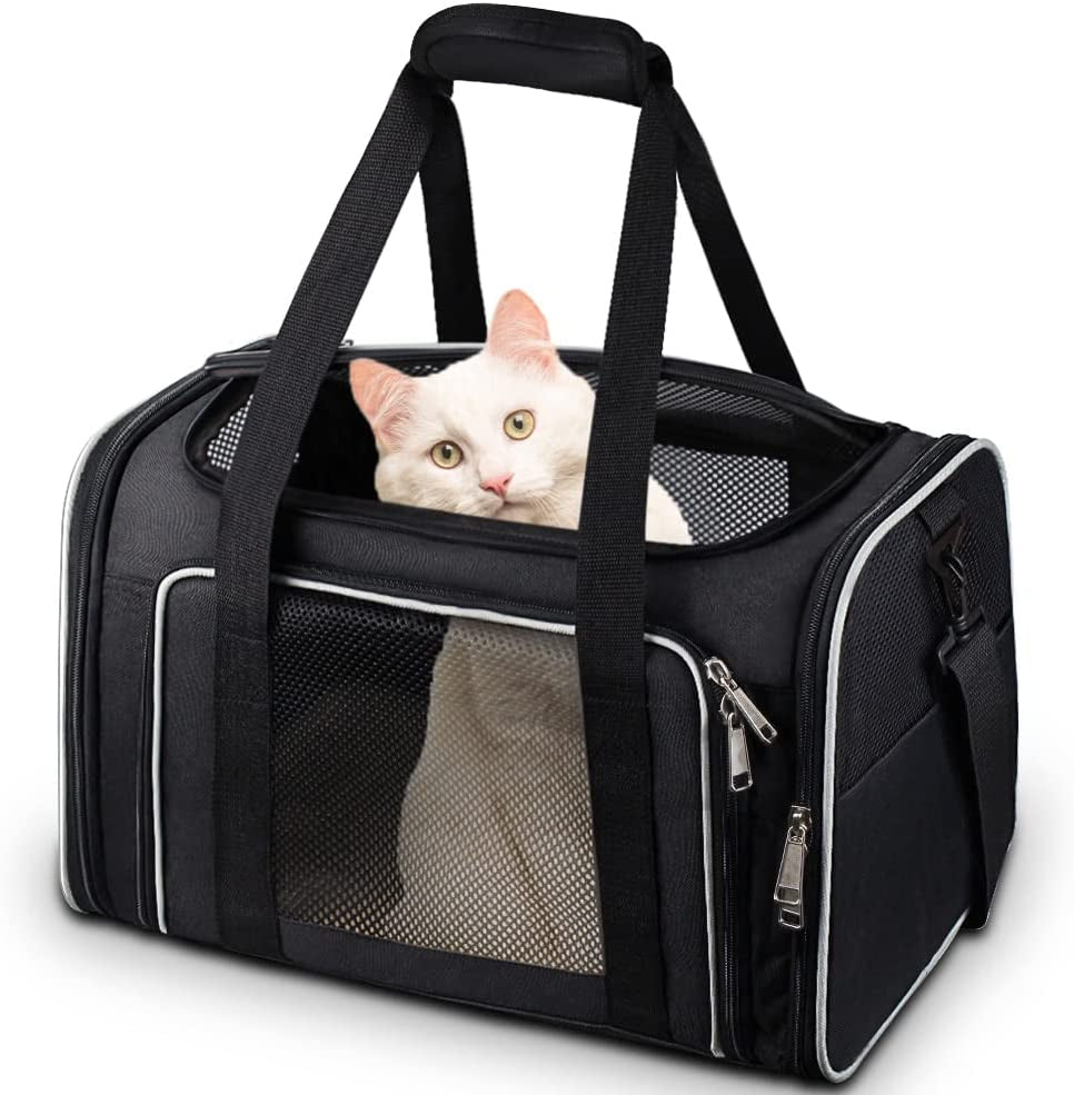 Cat Carrier, Pet Carrier Airline Approved Pet Carrier Bag Collapsible 15 Lbs Dog Carrier for Small Medium Cats Dogs Puppies Kitten - Black