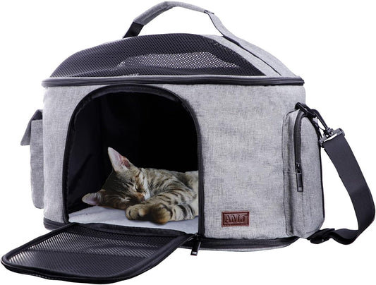 Cat Carrier Dog Carrier Airline Approved, Pet Carrier Portable Collapsible with Top Mesh Window, Travel Puppy Carrier for Medium Small Dog Cat of 11Lbs Large