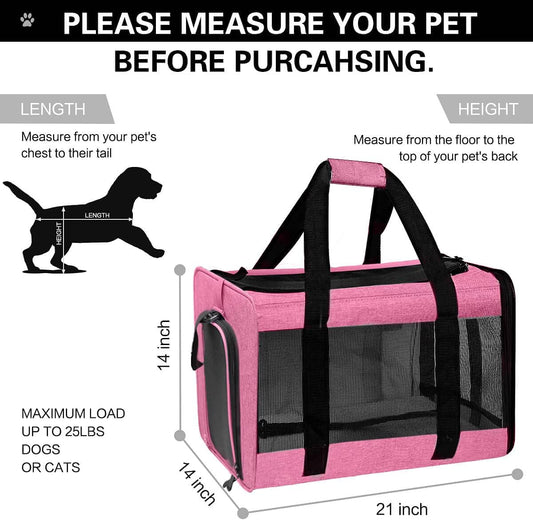 Large Cat Carriers Dog Carrier Pet Carrier for Large Cats Dogs Puppies up to 25 Lbs, Big Dog Carrier Soft Sided, Collapsible Travel Puppy Carrier - Large Rose