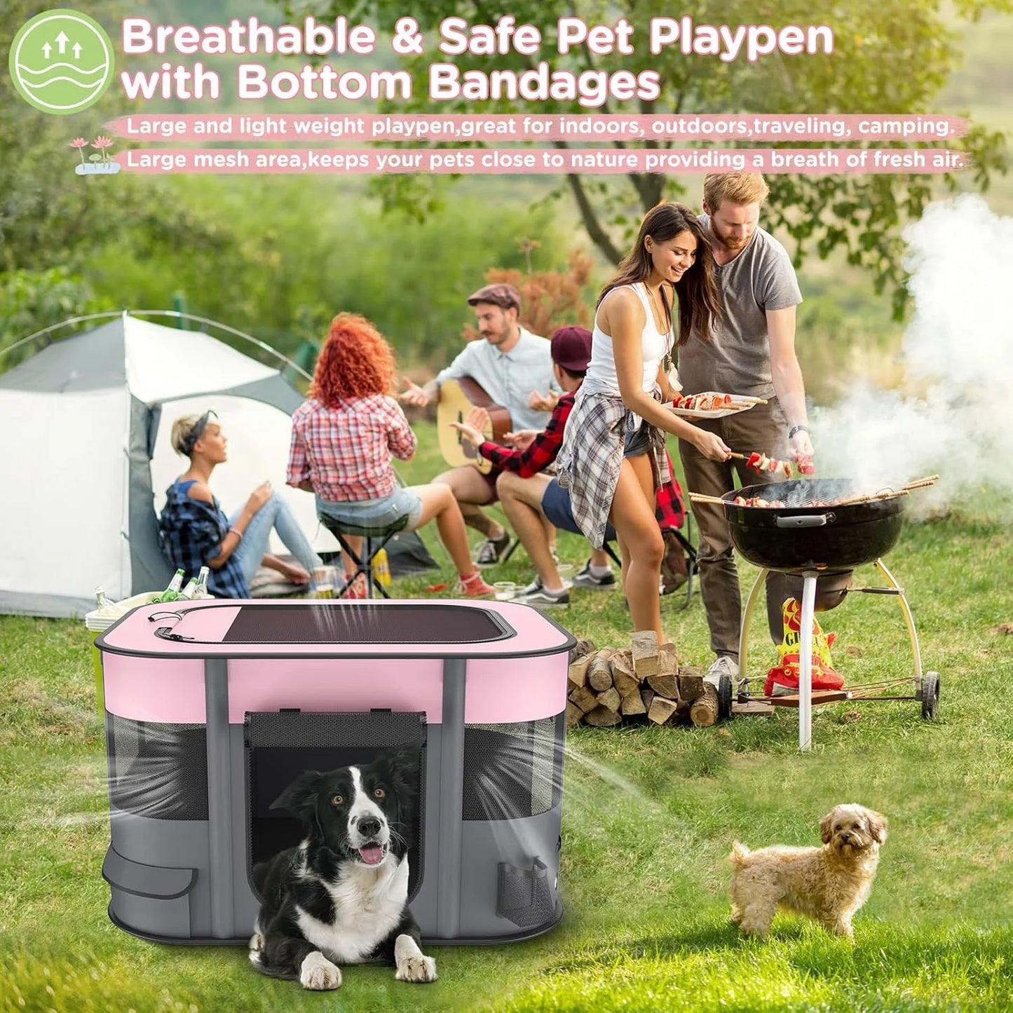 Pet Playpen for Dog Cat Rabbit, Portable Foldable Exercise Pen Tent, Breathable Shade Cover, Indoor Outdoor Travel Use