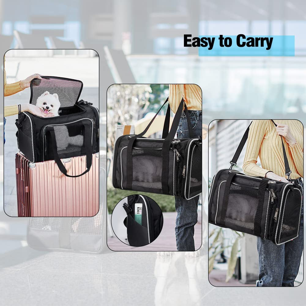 Cat Carrier, Pet Carrier Airline Approved Pet Carrier Bag Collapsible 15 Lbs Dog Carrier for Small Medium Cats Dogs Puppies Kitten - Black