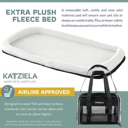 Deluxe Quilted Airline Approved Pet Dog & Cat Carrier for Airplane Travel - by  (Medium, Black)