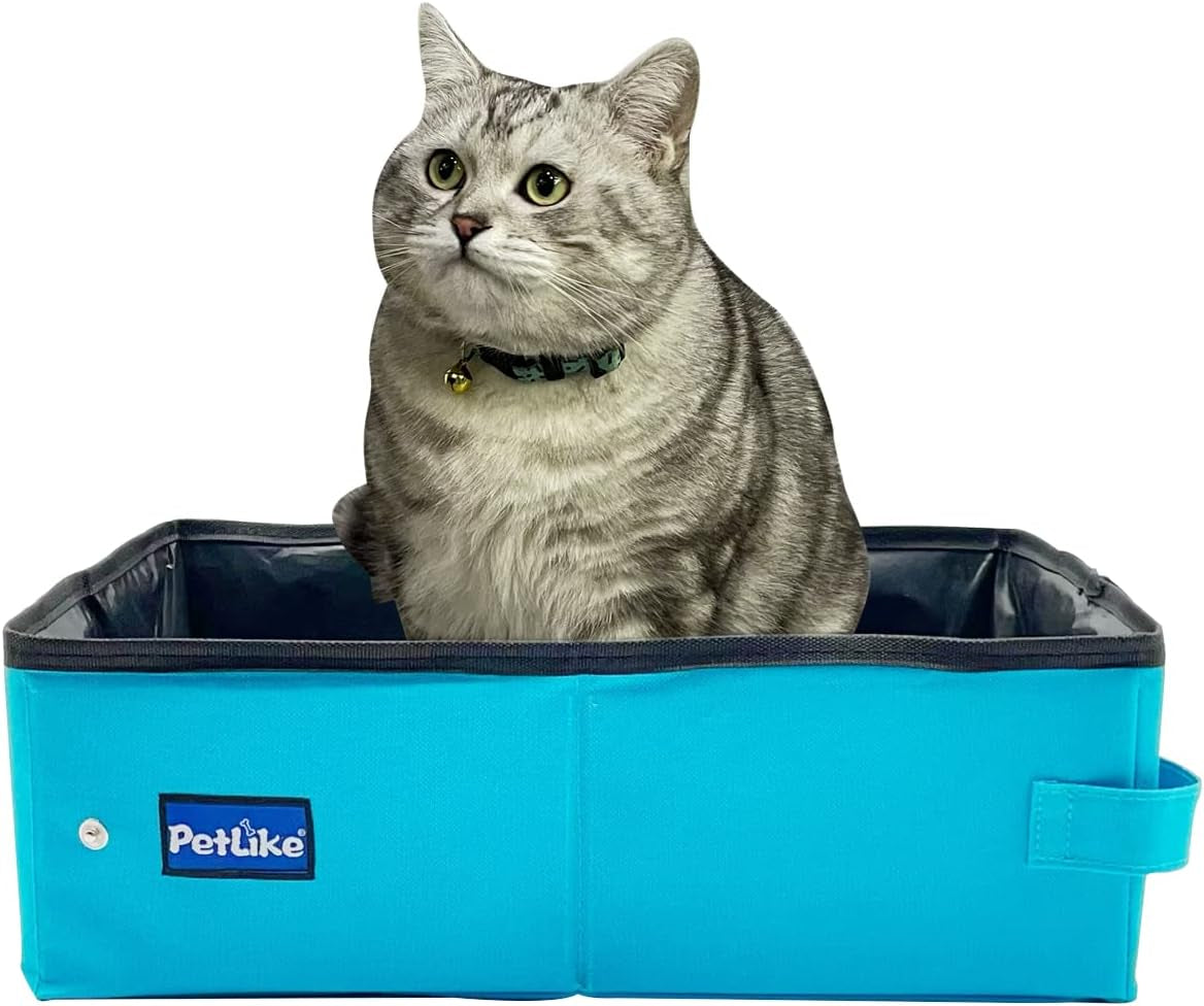 Petlike Travel Cat Litter Box, Leak-Proof Portable Litter Box, Collapsible Toilet Tray Carrier for Small Medium Cats (Medium, Black)