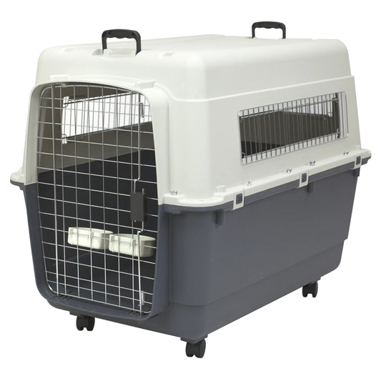 Plastic Kennel for Dogs, Wire Door, IATA Airline Approved, Travel Crate, with Wheels, Gray, Extra Extra Large, 40" L X 27" W X 30" H