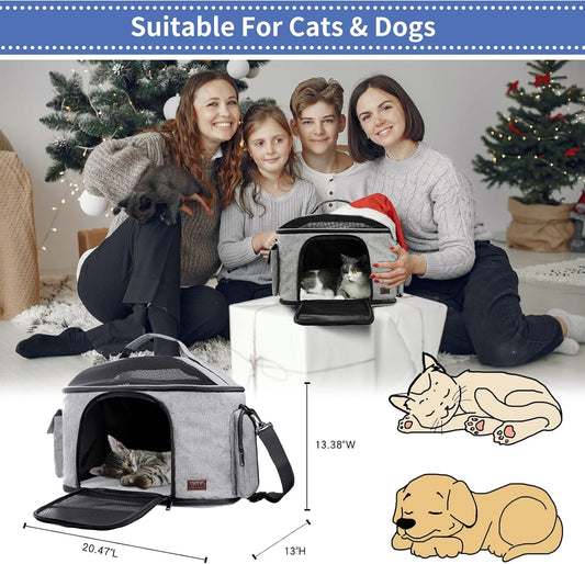 Cat Carrier Dog Carrier Airline Approved, Pet Carrier Portable Collapsible with Top Mesh Window, Travel Puppy Carrier for Medium Small Dog Cat of 11Lbs Large