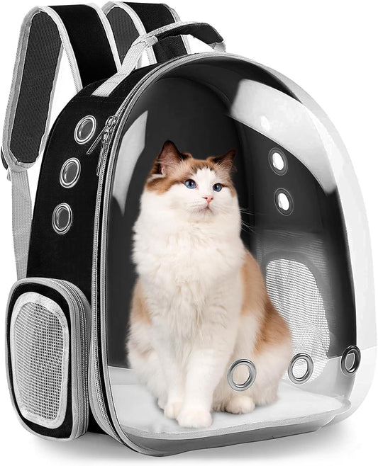 Cat Backpack Carrier Bubble Bag, Transparent Space Capsule Pet Carrier Dog Hiking Backpack, Small Dog Backpack Carrier for Cats Puppies Airline Approved Travel Carrier Outdoor Use Black
