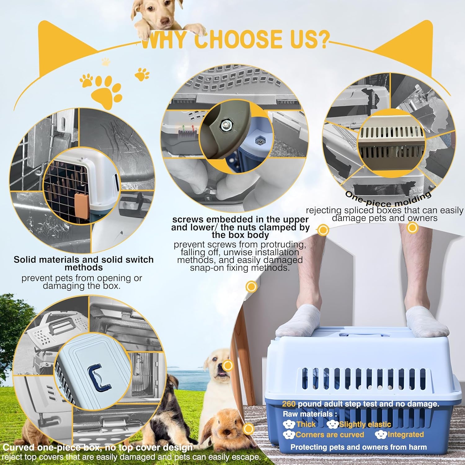 -Pets Spree Travel Pet Carrier Dog/Cat Hard-Sided Carriers for Pets up to 15 Pounds Small Animal Carrier Airline/Road Travel Approved Stout (Orang)