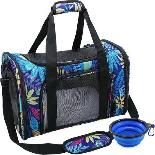 Cat Carrier Dog Carrier for Small Medium Cats Dogs, Airline Approved Pet Carrier, Portable Travel Carrier for Kitten Puppies, Cat Bag with Locking Safety Zippers