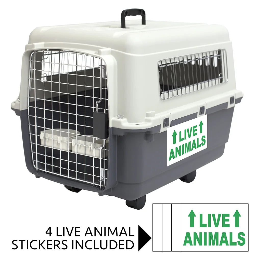 Plastic Kennel for Dogs, Wire Door, IATA Airline Approved, Travel Crate, with Wheels, Gray, Large, 32" L X 22" W X 23" H
