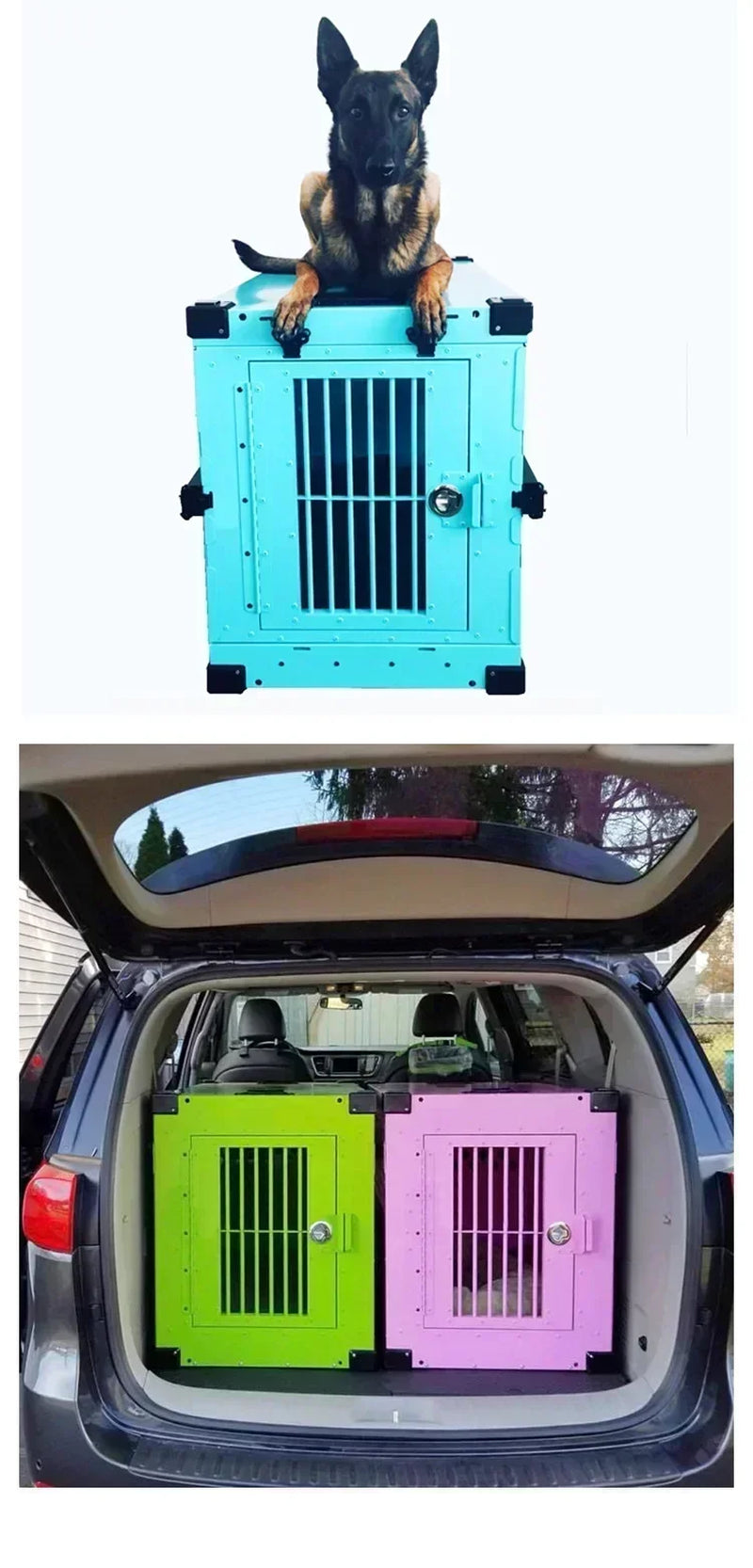 Heavy Duty Fully Collapsible Dog Crate Aluminium Alloy Medium and Large Dog Crate Folding Pet Car Crate Camping Travel IATA