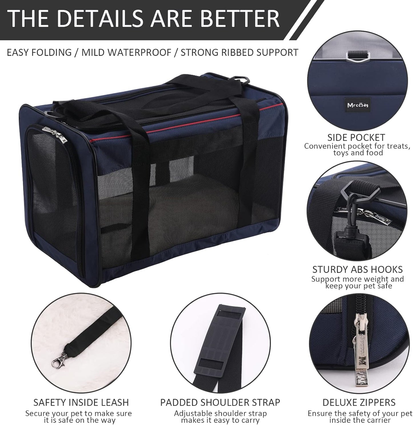 Foldable Cat & Dog Carrier - Durable Dog Travel Bag Airline Approved Pet Carrier 4-Sided Mesh Design Portable Dog Crate for Pets up to 17 Pounds with Soft Wool Felt