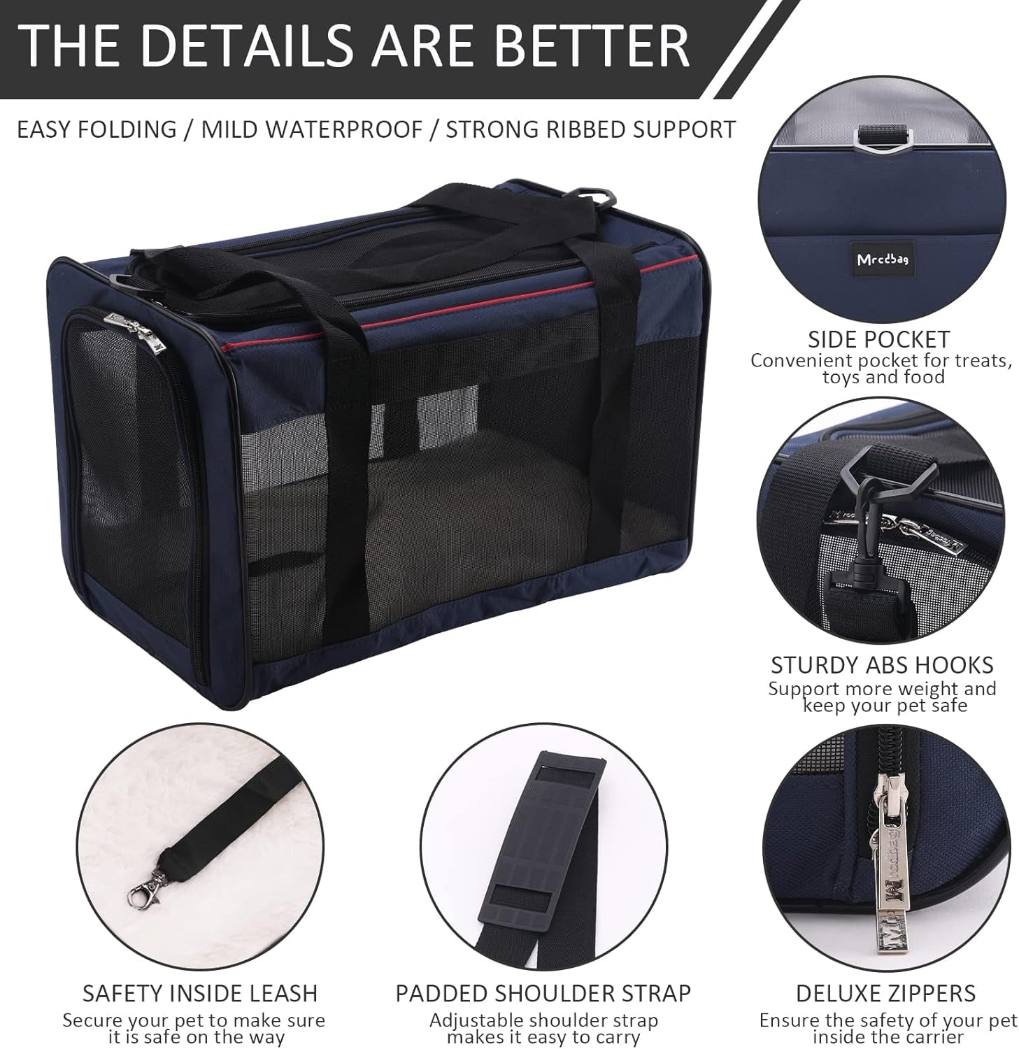 Foldable Cat & Dog Carrier - Durable Dog Travel Bag Airline Approved Pet Carrier 4-Sided Mesh Design Portable Dog Crate for Pets up to 17 Pounds with Soft Wool Felt