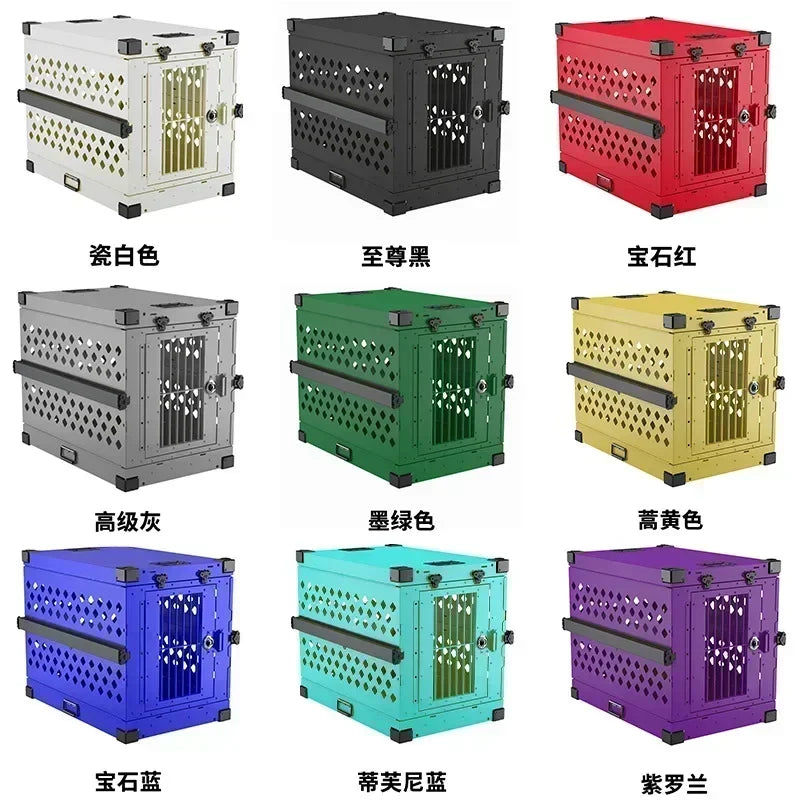 Heavy Duty Fully Collapsible Dog Crate Aluminium Alloy Medium and Large Dog Crate Folding Pet Car Crate Camping Travel IATA