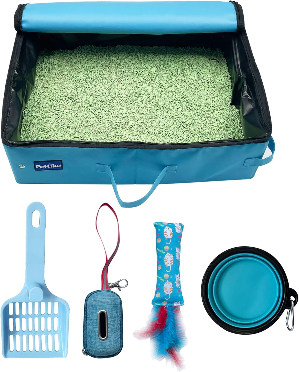 Petlike Travel Cat Litter Box, Leak-Proof Portable Litter Box, Collapsible Toilet Tray Carrier for Small Medium Cats (Medium, Black)