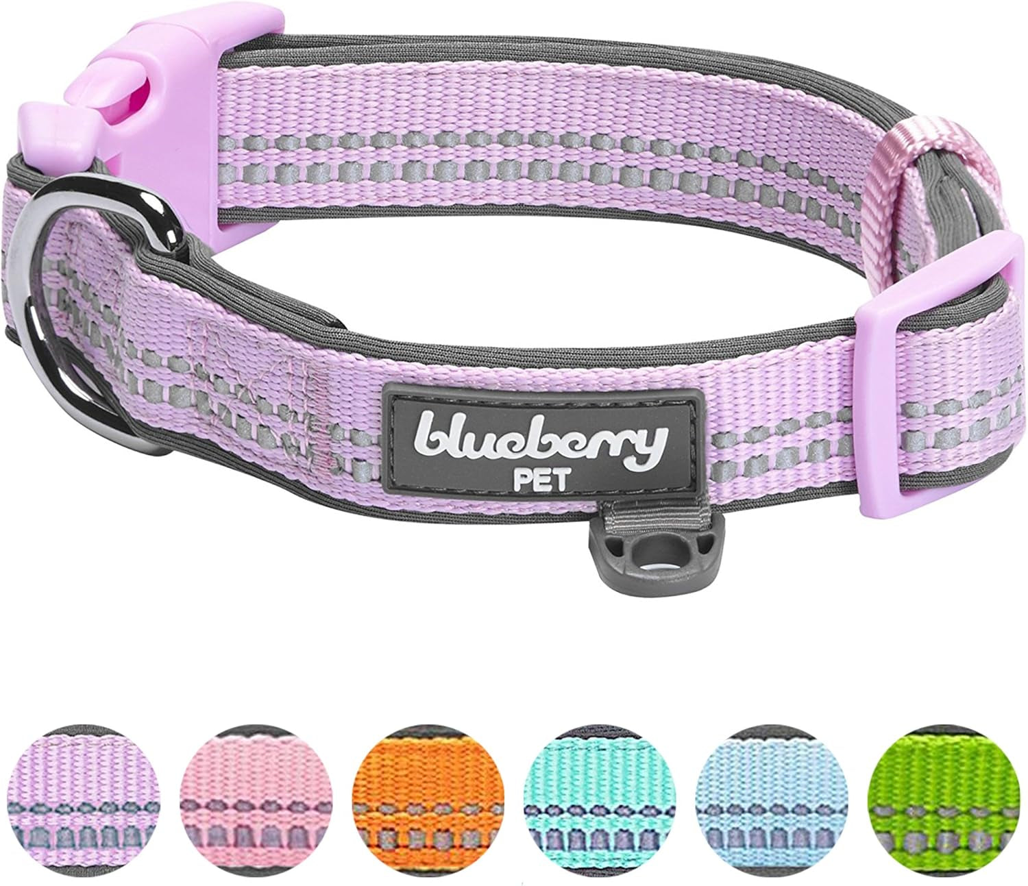 Soft & Safe 3M Reflective Neoprene Padded Adjustable Dog Collar - Lavender Pastel Color, Large, Neck 18"-26"