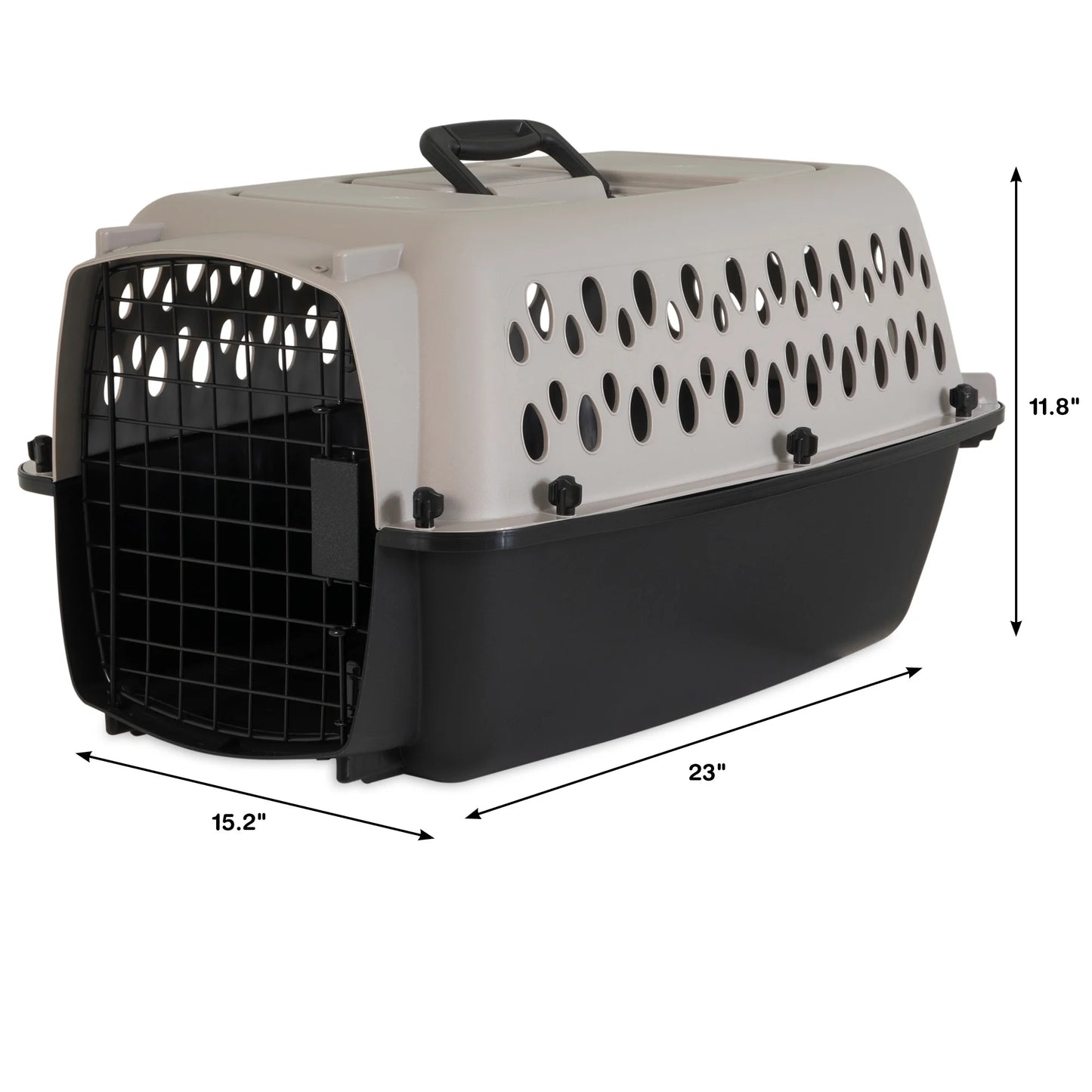 Pet Portable Kennel for Dogs, Hard-Sided Travel Carrier, Durable, Metal Door, Black & Grey, for Pets up to 15 Lbs, 23" L X 15.2" W X 11.8" H
