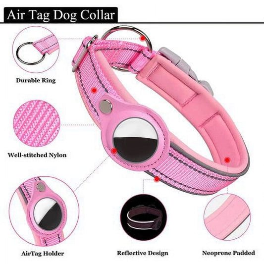 Reflective Airtag Dog Collar,Padded for Apple Air Tag Adjustable Dog Collar with Airtag Holder Case for Heavy Duty Small Medium Large Dogs