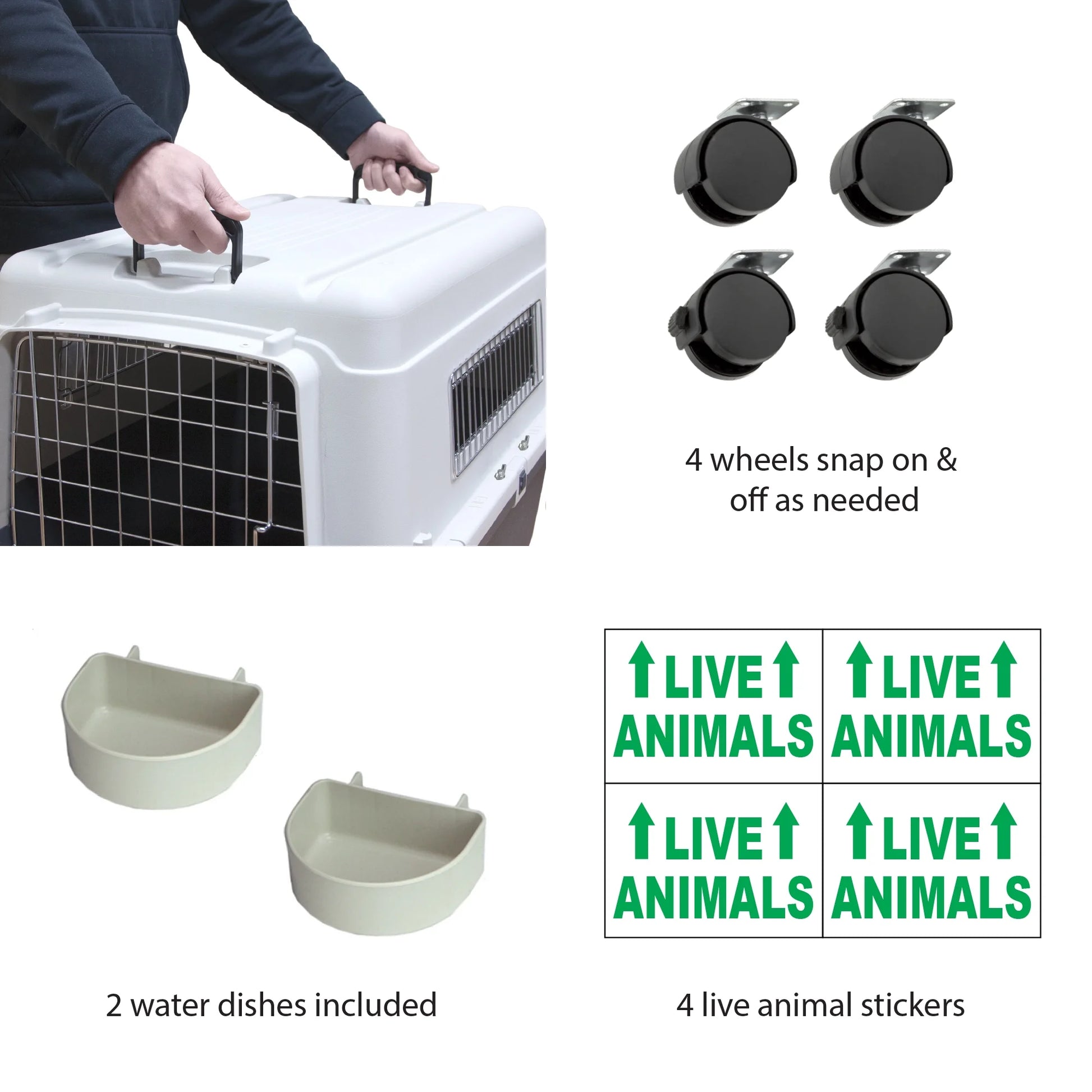 Plastic Kennel for Dogs, Wire Door, IATA Airline Approved, Travel Crate, with Wheels, Gray, Extra Large, 32" L X 22" W X 23" H