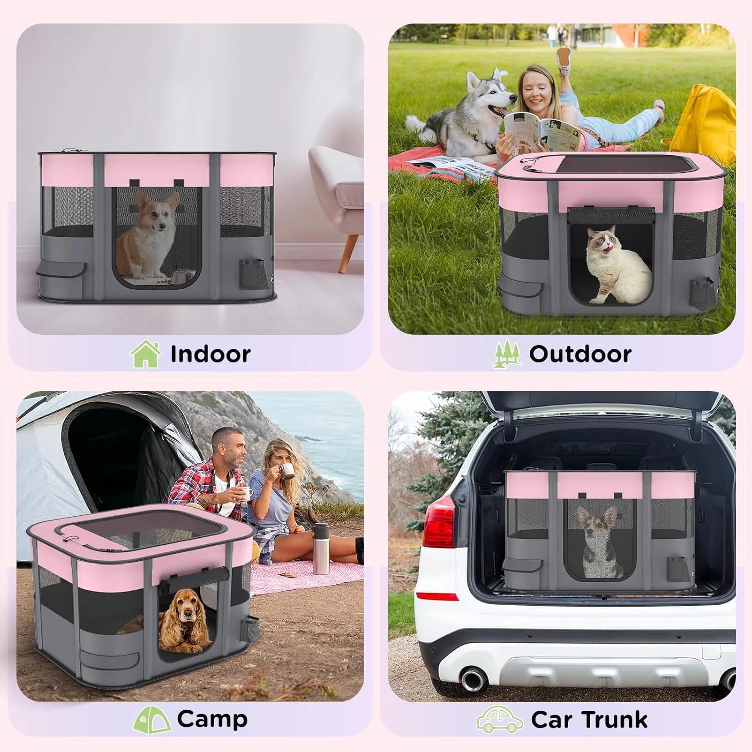 Pet Playpen for Dog Cat Rabbit, Portable Foldable Exercise Pen Tent, Breathable Shade Cover, Indoor Outdoor Travel Use