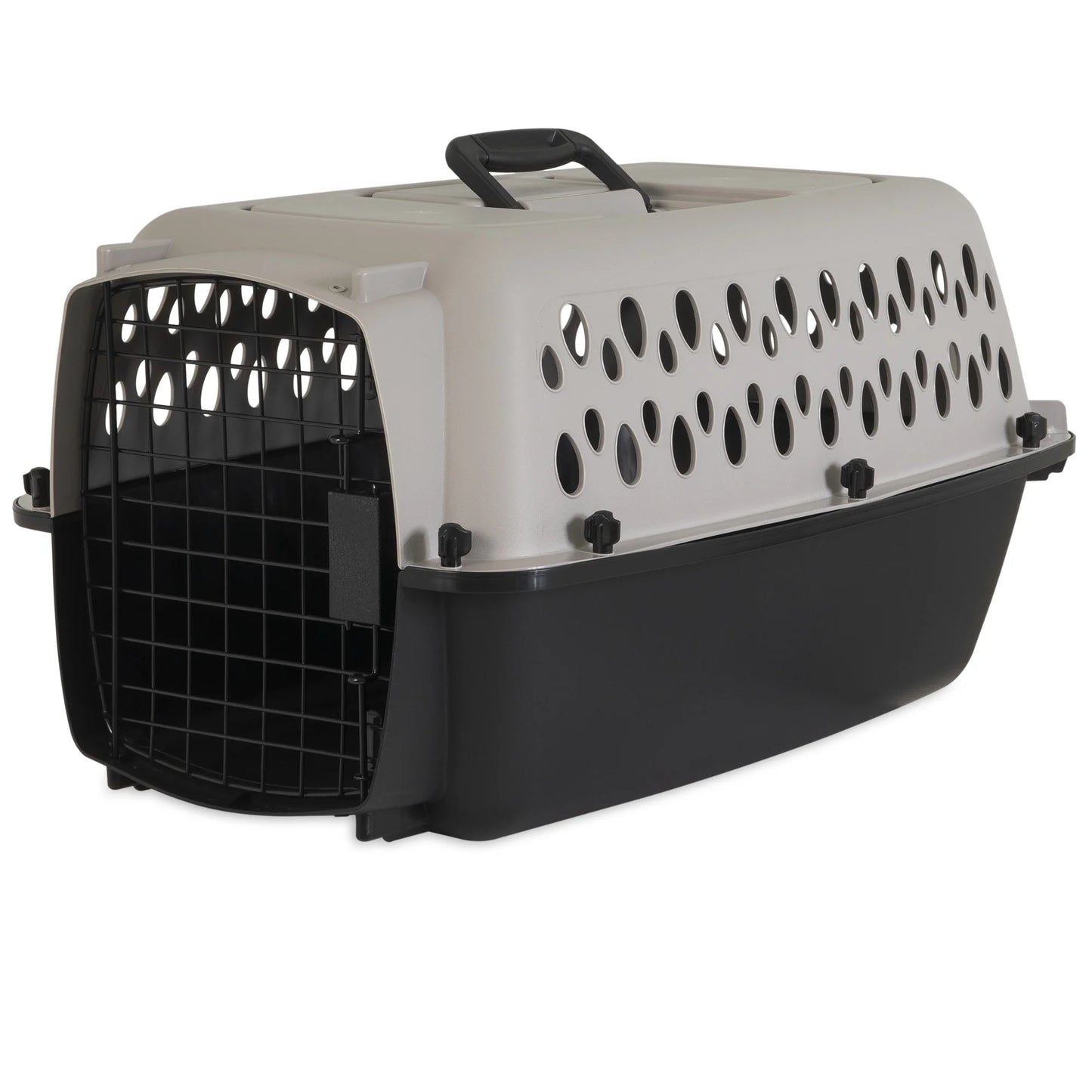 Pet Portable Kennel for Dogs, Hard-Sided Travel Carrier, Durable, Metal Door, Black & Grey, for Pets up to 15 Lbs, 23" L X 15.2" W X 11.8" H