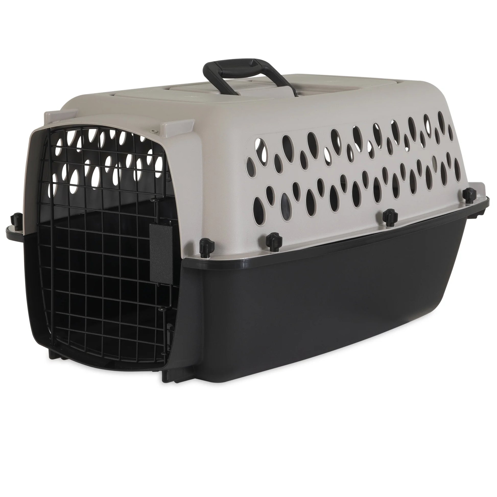 Pet Portable Kennel for Dogs, Hard-Sided Travel Carrier, Durable, Metal Door, Black & Grey, for Pets up to 15 Lbs, 23" L X 15.2" W X 11.8" H