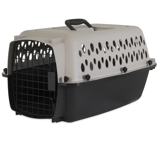 Pet Portable Kennel for Dogs, Hard-Sided Travel Carrier, Durable, Metal Door, Black & Grey, for Pets up to 15 Lbs, 23" L X 15.2" W X 11.8" H