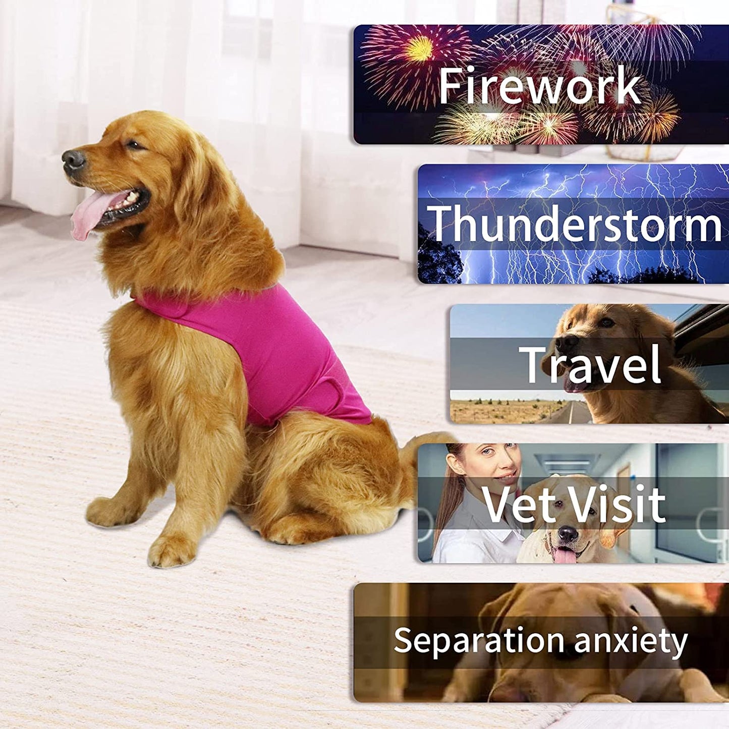 Comfort Dog Anxiety Relief Coat, Dog Anxiety Calming Vest Wrap for Thunderstorm,Travel,4Th of July Fireworks,Vet Visits,Separation (M,Rose)