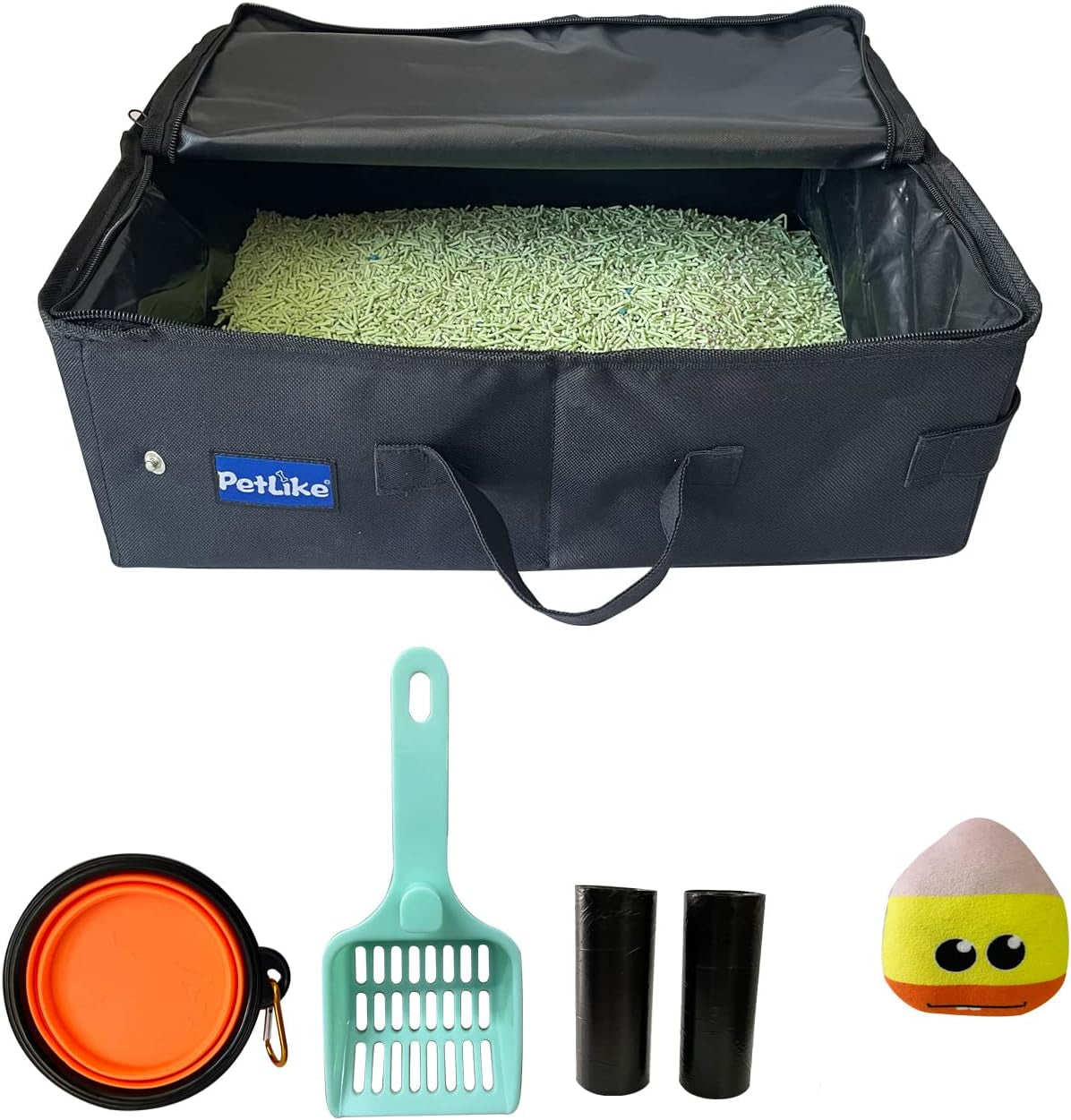 Petlike Travel Cat Litter Box, Leak-Proof Portable Litter Box, Collapsible Toilet Tray Carrier for Small Medium Cats (Medium, Black)