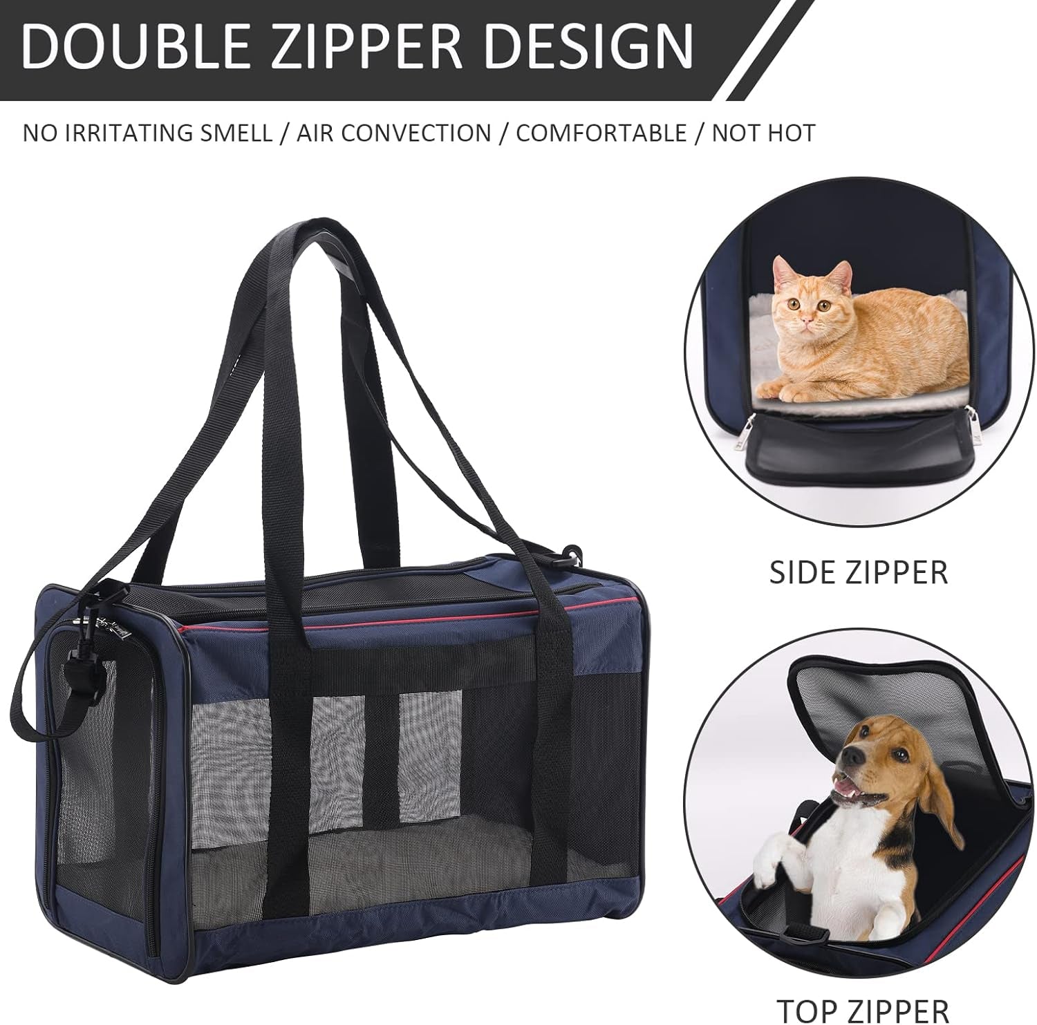 Foldable Cat & Dog Carrier - Durable Dog Travel Bag Airline Approved Pet Carrier 4-Sided Mesh Design Portable Dog Crate for Pets up to 17 Pounds with Soft Wool Felt