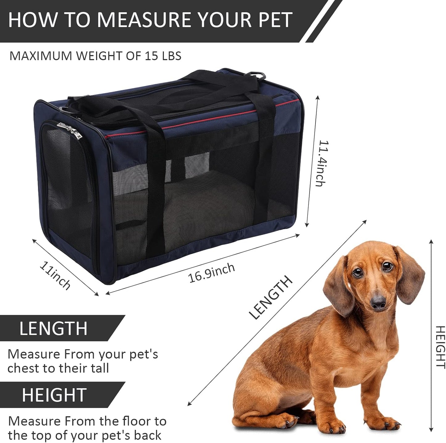 Foldable Cat & Dog Carrier - Durable Dog Travel Bag Airline Approved Pet Carrier 4-Sided Mesh Design Portable Dog Crate for Pets up to 17 Pounds with Soft Wool Felt