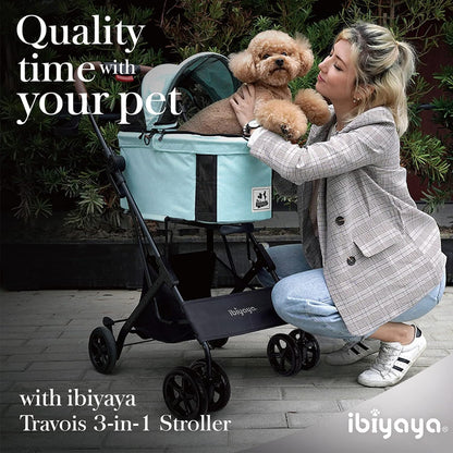 '- Travois Dog Stroller for Small Dogs and Cats - 3-In-1 Pet Stroller, Pet Carrier, and Carseat - Includes Storage Compartement and Basket, Brakes, and Double Sided Mesh Window - Light Green