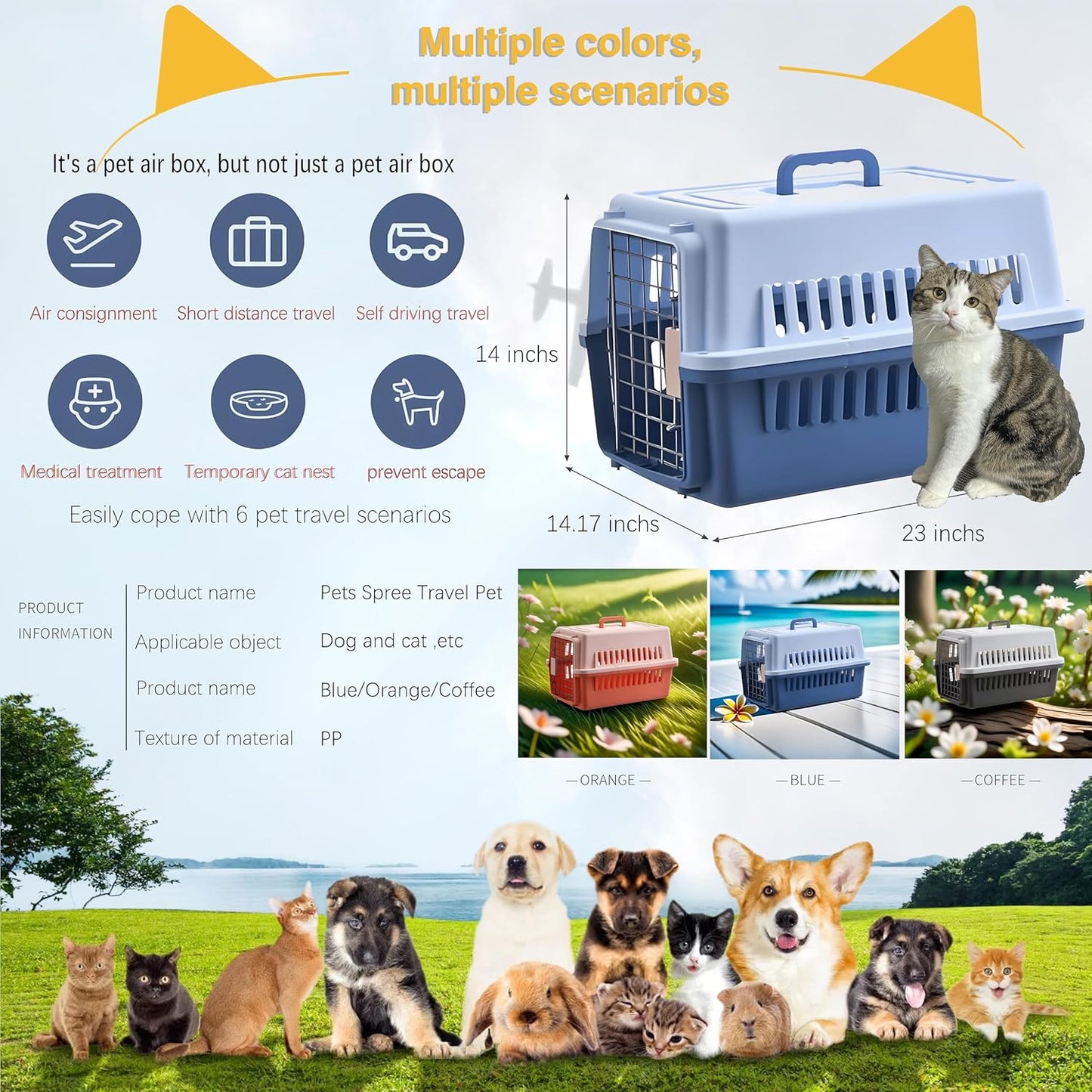 -Pets Spree Travel Pet Carrier Dog/Cat Hard-Sided Carriers for Pets up to 15 Pounds Small Animal Carrier Airline/Road Travel Approved Stout (Orang)