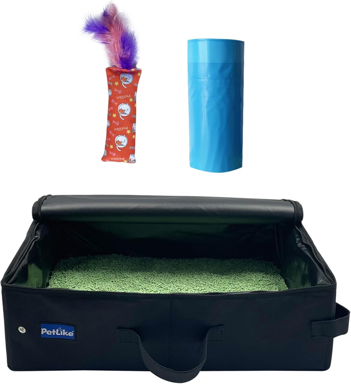 Petlike Travel Cat Litter Box, Leak-Proof Portable Litter Box, Collapsible Toilet Tray Carrier for Small Medium Cats (Medium, Black)