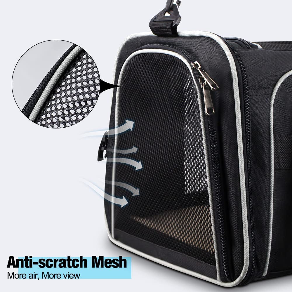 Cat Carrier, Pet Carrier Airline Approved Pet Carrier Bag Collapsible 15 Lbs Dog Carrier for Small Medium Cats Dogs Puppies Kitten - Black