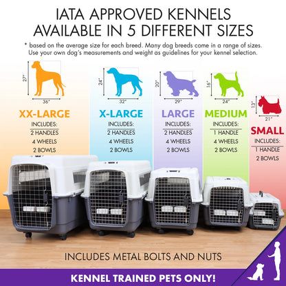 Plastic Kennel for Dogs, Wire Door, IATA Airline Approved, Travel Crate, with Wheels, Gray, Extra Extra Large, 40" L X 27" W X 30" H