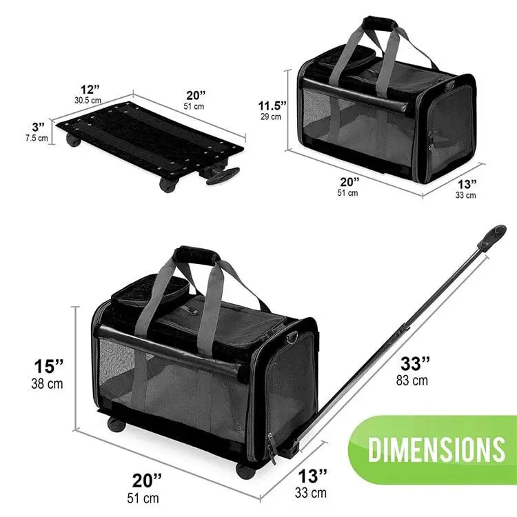Airline Approved Extra Small Large Stroller Trolley Rolling Cat Pet Dog Carrier Bag With Wheels for Small Large Dog
