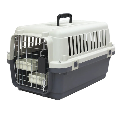 Plastic Kennel for Dogs & Cats, Wire Door, IATA Airline Approved, Travel Crate, No Wheels, Gray, Small, 24" L X 16" W X 16" H