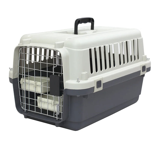 Plastic Kennel for Dogs & Cats, Wire Door, IATA Airline Approved, Travel Crate, No Wheels, Gray, Small, 24" L X 16" W X 16" H