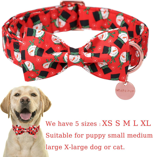Christmas Dog Collar with Bow Tie, Christmas Collar for Puppy Girl Boy Dog or Cat, Bowtie Dogs Collars with Durable Metal Buckle, Cute Pet Collars, M