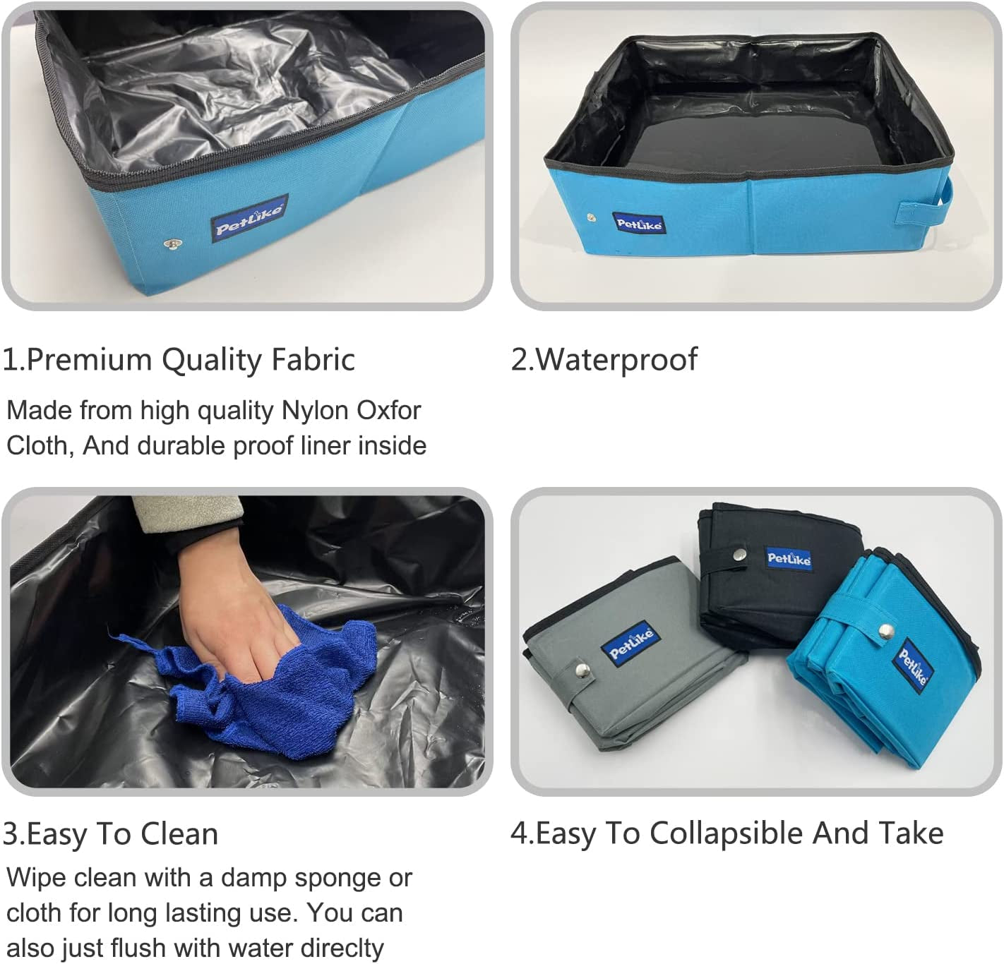 Petlike Travel Cat Litter Box, Leak-Proof Portable Litter Box, Collapsible Toilet Tray Carrier for Small Medium Cats (Medium, Black)